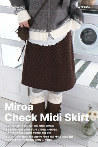 Miroa Vintage Check Banding Midi Skirt