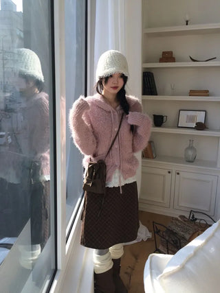 Miroa Vintage Check Banding Midi Skirt