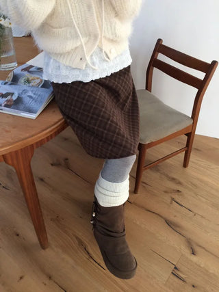 Miroa Vintage Check Banding Midi Skirt