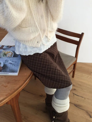 Miroa Vintage Check Banding Midi Skirt