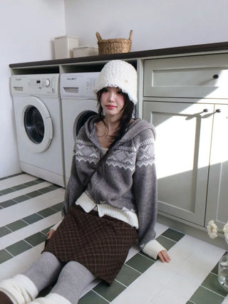 Miroa Vintage Check Banding Midi Skirt