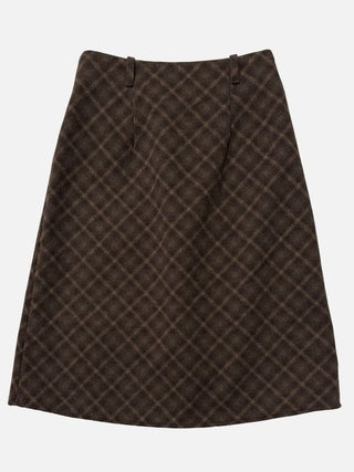 Miroa Vintage Check Banding Midi Skirt