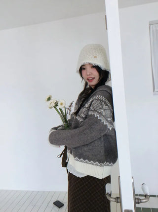 Miroa Vintage Check Banding Midi Skirt