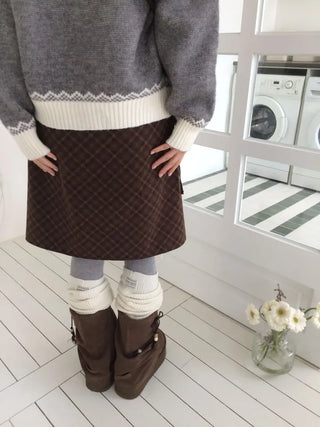 Miroa Vintage Check Banding Midi Skirt