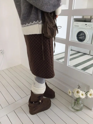 Miroa Vintage Check Banding Midi Skirt