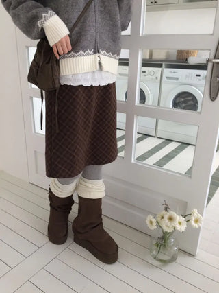 Miroa Vintage Check Banding Midi Skirt