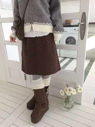 Miroa Vintage Check Banding Midi Skirt