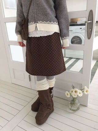 Miroa Vintage Check Banding Midi Skirt