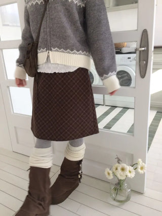 Miroa Vintage Check Banding Midi Skirt