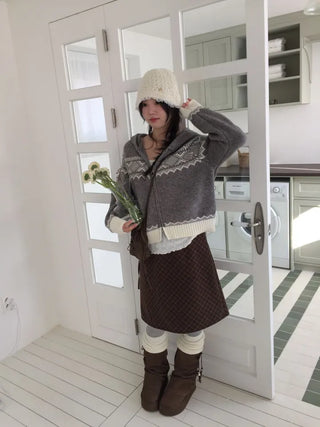 Miroa Vintage Check Banding Midi Skirt