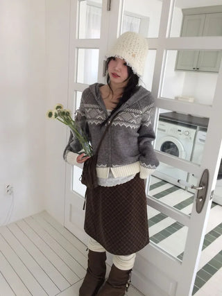 Miroa Vintage Check Banding Midi Skirt