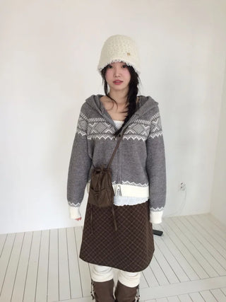 Miroa Vintage Check Banding Midi Skirt