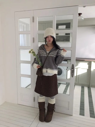 Miroa Vintage Check Banding Midi Skirt