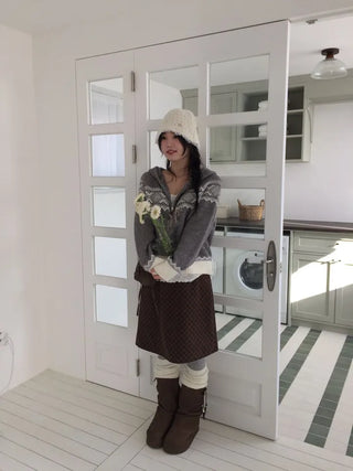 Miroa Vintage Check Banding Midi Skirt