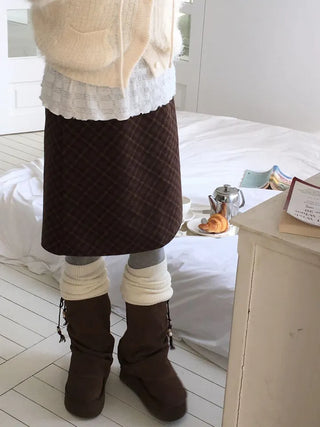 Miroa Vintage Check Banding Midi Skirt