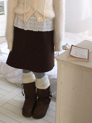 Miroa Vintage Check Banding Midi Skirt