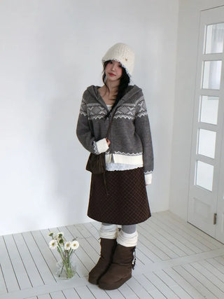 Miroa Vintage Check Banding Midi Skirt