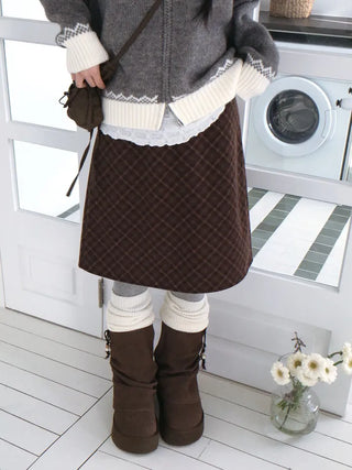 Miroa Vintage Check Banding Midi Skirt