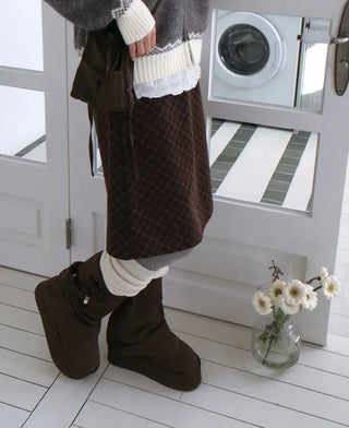 Miroa Vintage Check Banding Midi Skirt