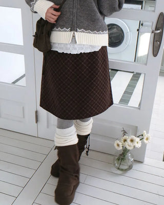 Miroa Vintage Check Banding Midi Skirt