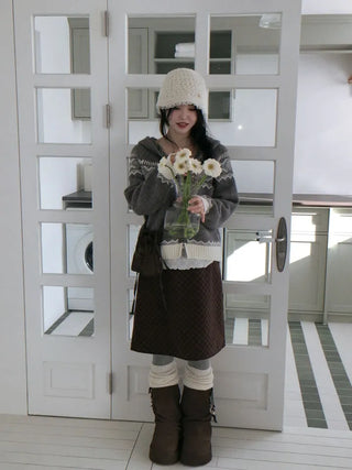 Miroa Vintage Check Banding Midi Skirt