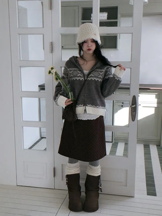 Miroa Vintage Check Banding Midi Skirt