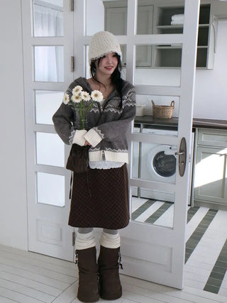 Miroa Vintage Check Banding Midi Skirt