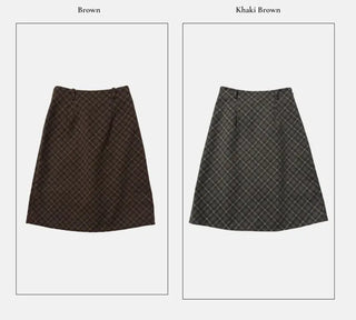 Miroa Vintage Check Banding Midi Skirt