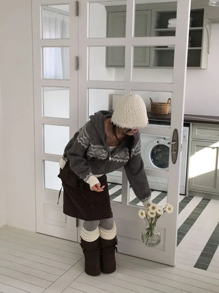 Miroa Vintage Check Banding Midi Skirt