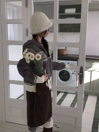 Miroa Vintage Check Banding Midi Skirt