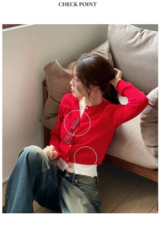 Kimi Cashmere Basic Round Neck Long Sleeve Button Cardigan
