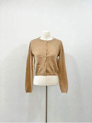Kimi Cashmere Basic Round Neck Long Sleeve Button Cardigan