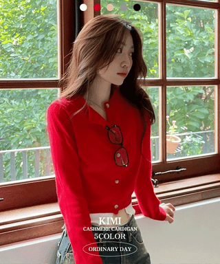 Kimi Cashmere Basic Round Neck Long Sleeve Button Cardigan
