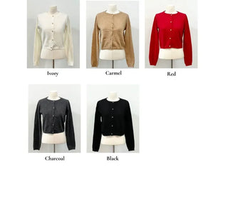 Kimi Cashmere Basic Round Neck Long Sleeve Button Cardigan
