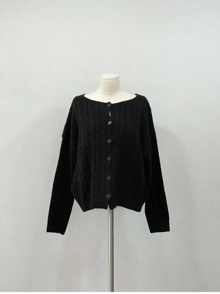 Wish Cozy Thick Twisted Loose Fit Button Boat Neck Knit Cardigan