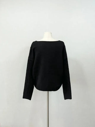 Wish Cozy Thick Twisted Loose Fit Button Boat Neck Knit Cardigan