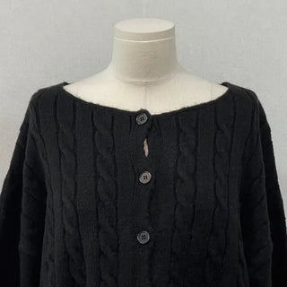Wish Cozy Thick Twisted Loose Fit Button Boat Neck Knit Cardigan