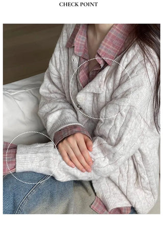 Wish Cozy Thick Twisted Loose Fit Button Boat Neck Knit Cardigan