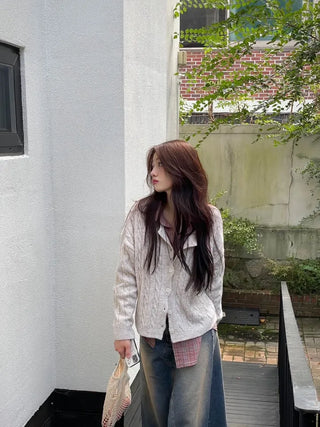 Wish Cozy Thick Twisted Loose Fit Button Boat Neck Knit Cardigan