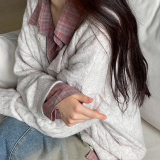 Wish Cozy Thick Twisted Loose Fit Button Boat Neck Knit Cardigan