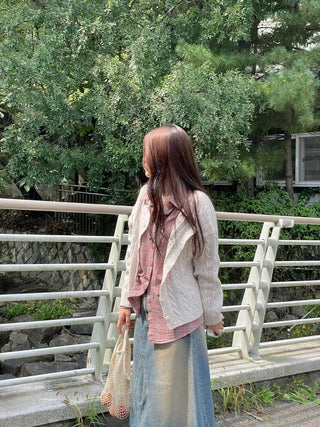 Wish Cozy Thick Twisted Loose Fit Button Boat Neck Knit Cardigan