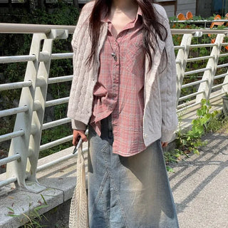 Wish Cozy Thick Twisted Loose Fit Button Boat Neck Knit Cardigan
