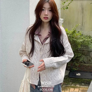 Wish Cozy Thick Twisted Loose Fit Button Boat Neck Knit Cardigan
