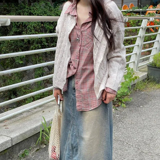 Wish Cozy Thick Twisted Loose Fit Button Boat Neck Knit Cardigan