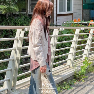 Wish Cozy Thick Twisted Loose Fit Button Boat Neck Knit Cardigan
