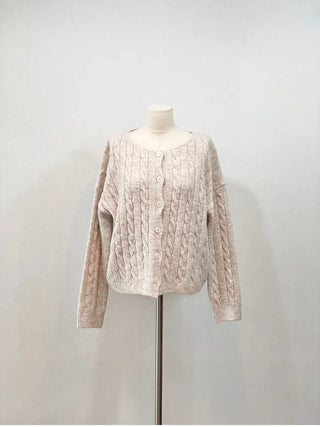 Wish Cozy Thick Twisted Loose Fit Button Boat Neck Knit Cardigan