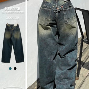 Werner backstrap double button denim wide long pants /2 sizes