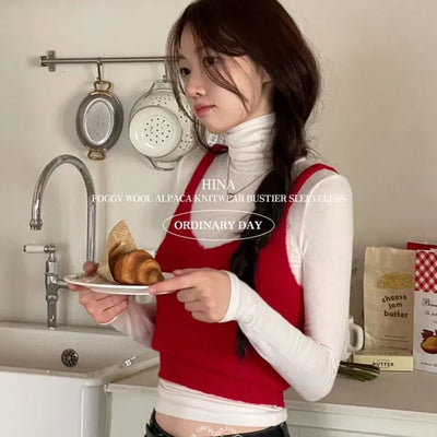 Hina Fluffy and Cozy Wool Alpaca Knit Bustier Vest