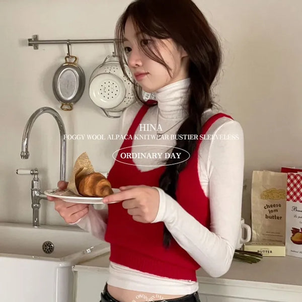 Hina Fluffy and Cozy Wool Alpaca Knit Bustier Vest