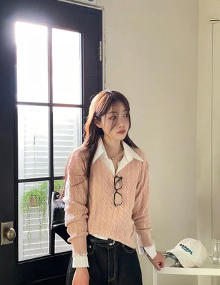 Eder Lambswool Cable Twist V-Neck Loose Fit Knit